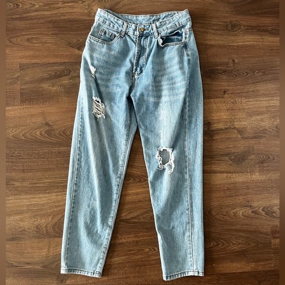 Light Wash Distressed Mom Jeans, size small - Picture 2 of 3